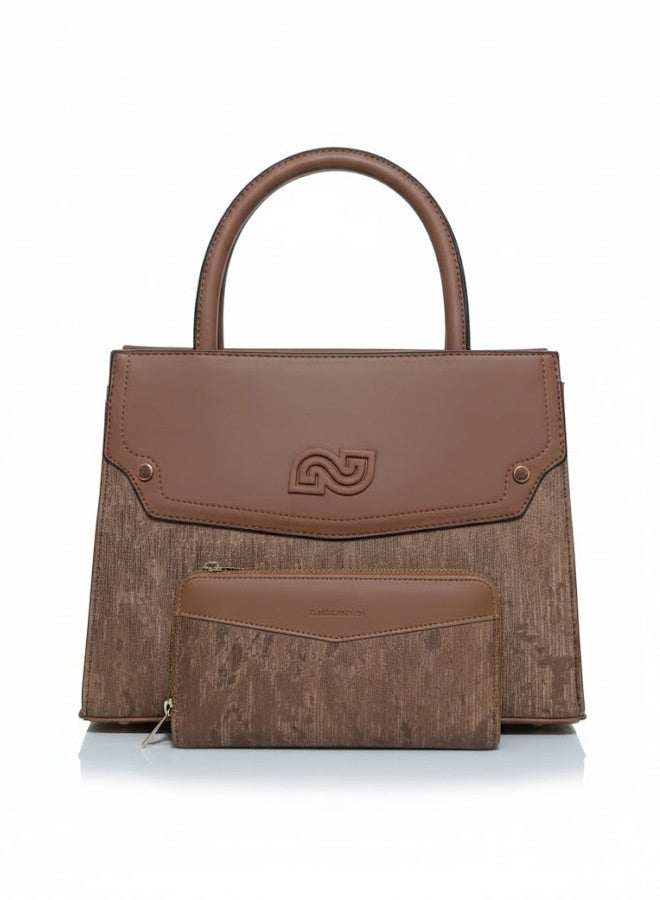 FUMES Brown Women’s Satchel Handbag with Matching Small Wallet – Structured Design, Solid Textured Finish, Elegant Office & Daily Carry Bag - Image 2